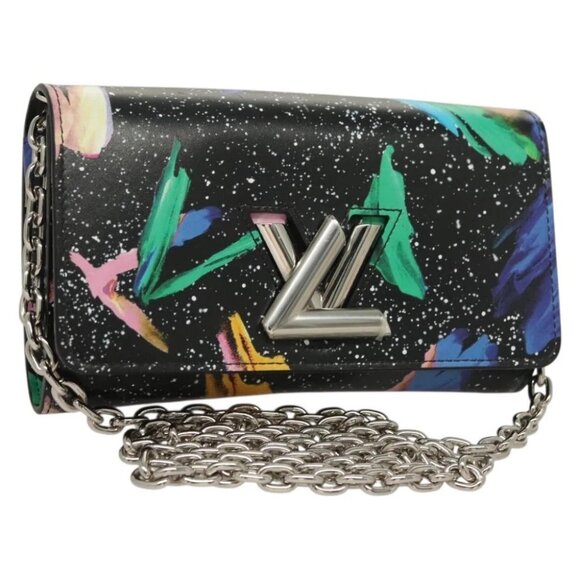 LOUIS VUITTON Splash Print Portefeuille Chain Wallet Black M67695 Auth bs27258M - Picture 1 of 15